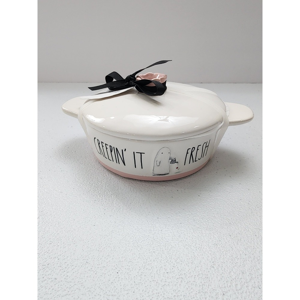 Brand New! Rae Dunn Creepin' It Fresh Baking Dish/ Lid White/ Ghost